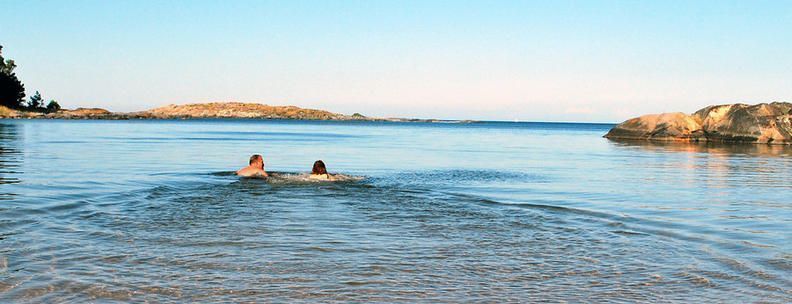 Paar schwimmt auf Arholma