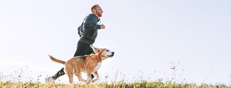 Mann joggt mit Hund